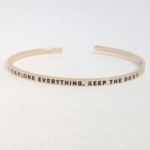 Vintage Explore Everything, Keep the Best Gold Tone Cuff Bangle Bracelet, Thin